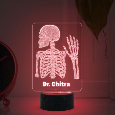 Personalized 3D Illusion Skeleton Lamp Gift for Radiologist Doctor Gift for Medical Students Doctor Clinic Desk Table Lamp with Automatic Color Changing Light